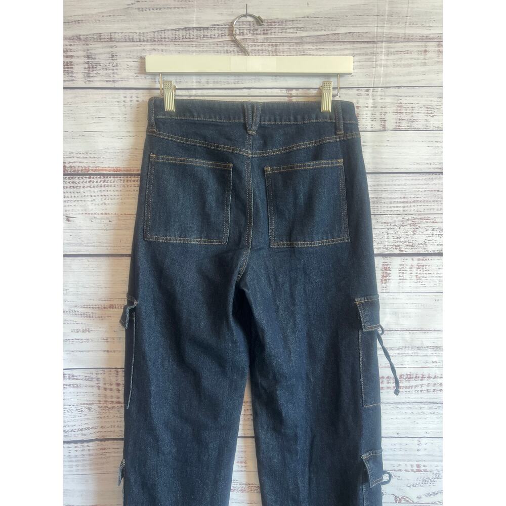 NO BOUNDARIES WOMENS BOW CARGO DARK DENIM STRETCH JEANS SIZE 4 NWT - Picture 7 of 12